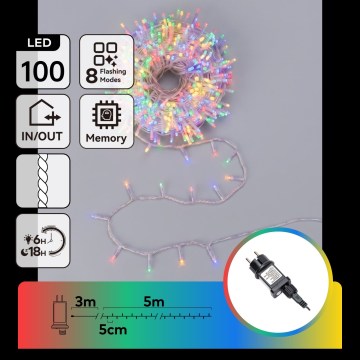 Aigostar - LED Outdoor Christmas String Lights 100 LEDs/8 functions 5.3 m IP44 multicolor
