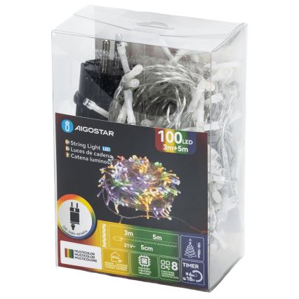 Aigostar - LED Outdoor Christmas String Lights 100 LEDs/8 functions 5.3 m IP44 multicolor