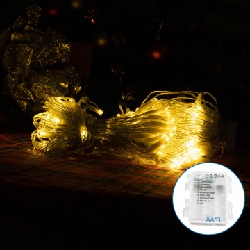 Aigostar - LED Outdoor Christmas String Lights 100 LEDs/8 lighting modes 3xAA 8x0.6m IP44 Warm White