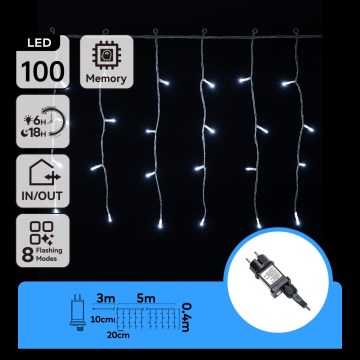 Aigostar - LED Outdoor Christmas String Lights, 100 LEDs, 8 Lighting Modes, 5 x 0.4 m, IP44, Cool White