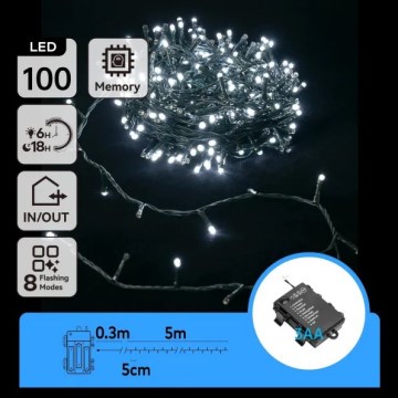 Aigostar - LED Outdoor Christmas String Lights 100 LEDs / 8 modes 3xAA 5.3 m IP44 cool white