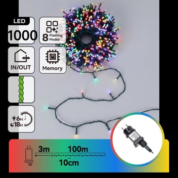 Aigostar - LED Outdoor Christmas String Lights 1000 LEDs / 8 functions, 103 m, IP44, multicolor