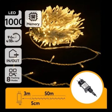 Aigostar - LED Outdoor Christmas String Lights 1000xLED/8 Functions 50m IP44 Warm White