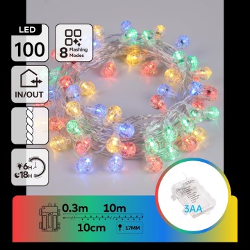 Aigostar - LED Outdoor Christmas String Lights 100xLED/8 functions 3xAA 10.3m IP44 multicolor