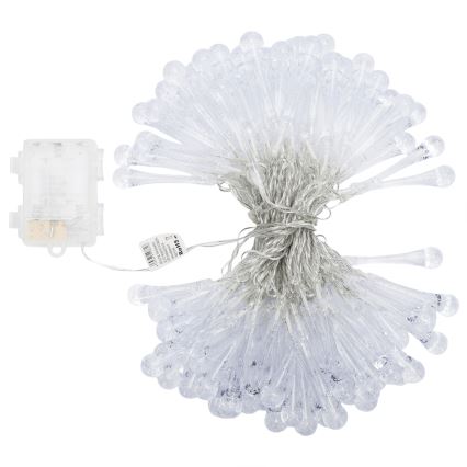 Aigostar - LED Outdoor Christmas String Lights, 100 LEDs, 8 modes, 3x AA, 10 m, IP44, Cool White, drop-shaped