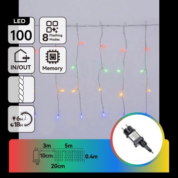 Aigostar - LED Outdoor Christmas string lights 100xLED/8 functions 8x0,4m IP44 multicolor