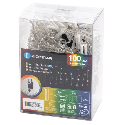 Aigostar - LED Outdoor Christmas string lights 100xLED/8 functions 8x0,4m IP44 multicolor