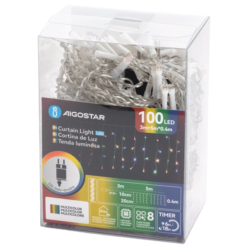 Aigostar - LED Outdoor Christmas string lights 100xLED/8 functions 8x0,4m IP44 multicolor