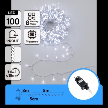 Aigostar - LED Outdoor Christmas String Lights 100xLED/8 modes 5.3m IP44 cool white