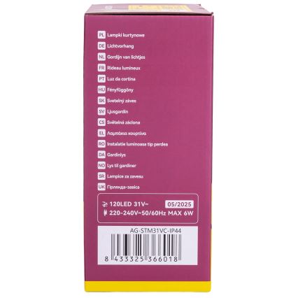 Aigostar - LED Outdoor String Lights 120 LEDs / 6W / 230V / 8 modes / 3×0.6 m / IP44 / Warm White + Remote Control