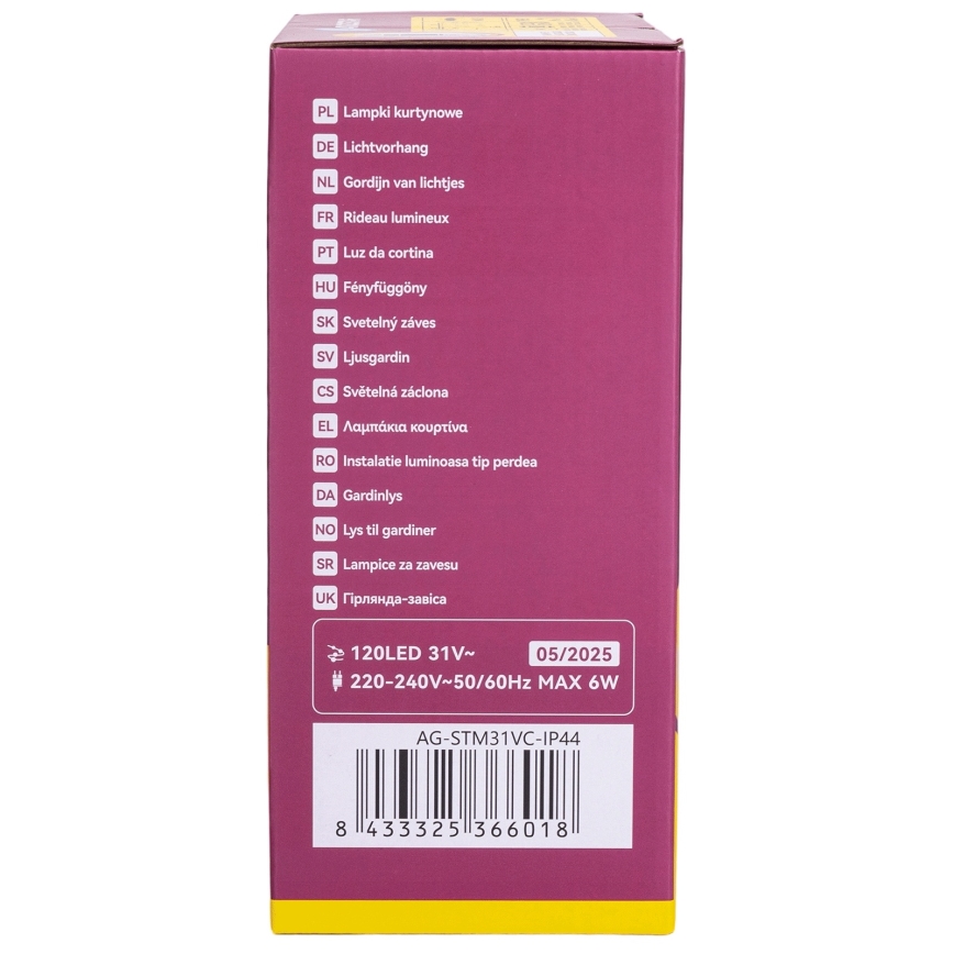 Aigostar - LED Outdoor String Lights 120 LEDs / 6W / 230V / 8 modes / 3×0.6 m / IP44 / Warm White + Remote Control