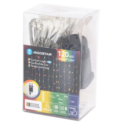 Aigostar - LED Outdoor Christmas String Lights 120 LEDs / 8 functions, 3.9 x 1.2 m, IP44, multicolor