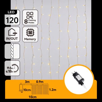 Aigostar - LED Outdoor Christmas String Lights 120 LEDs / 8 functions 3.9 x 1.2 m IP44 Warm White