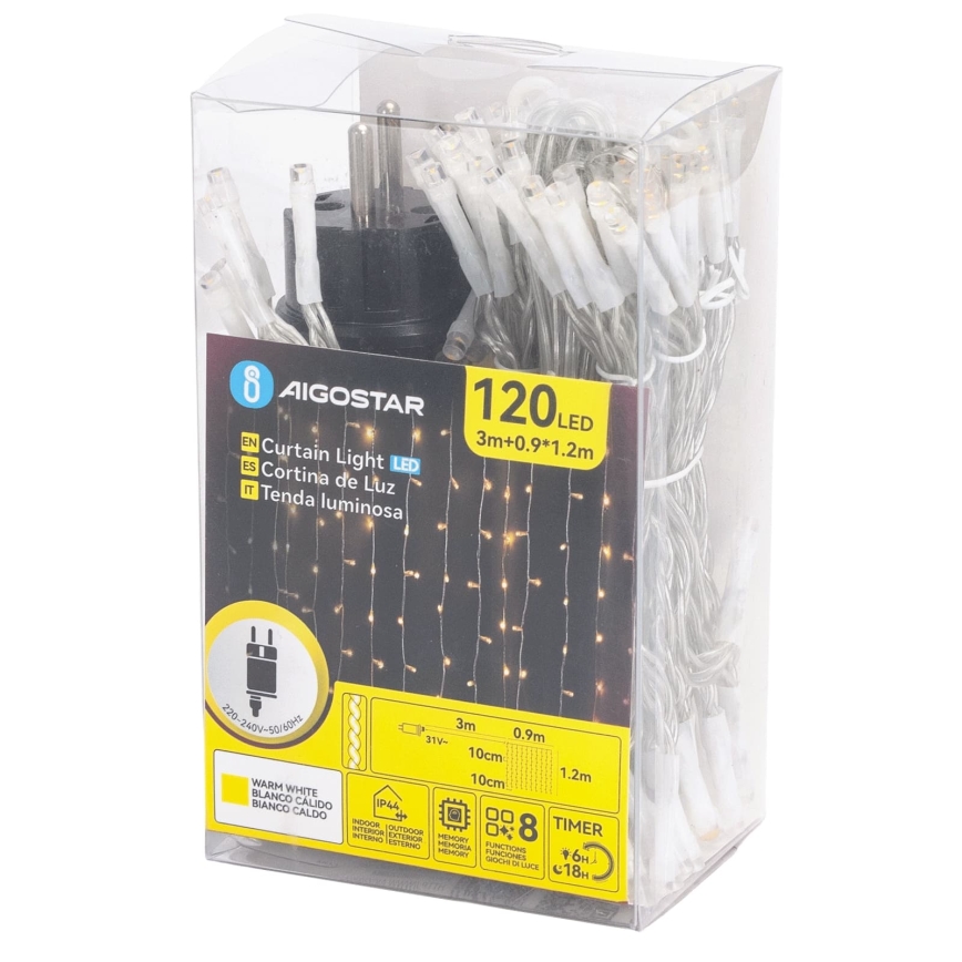 Aigostar - LED Outdoor Christmas String Lights 120 LEDs / 8 functions 3.9 x 1.2 m IP44 Warm White