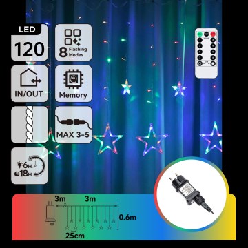 Aigostar - LED Outdoor Christmas String Lights 120 LEDs / 8 functions 6 x 0.6 m IP44 multicolor + remote control