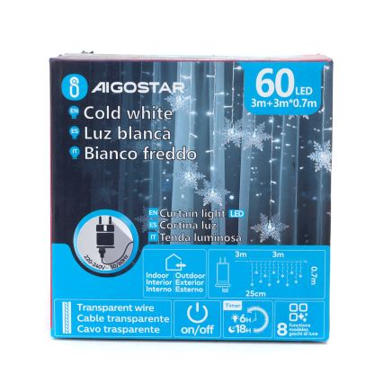 Aigostar - Outdoor LED String Lights 120 LEDs / 8 modes 3x0.7 m IP44 Cool White + Remote Control