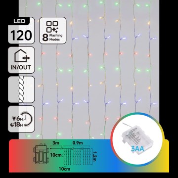 Aigostar - LED Outdoor Christmas string lights 120xLED/8 functions 3xAA 3,9x1,2m IP44 multicolor