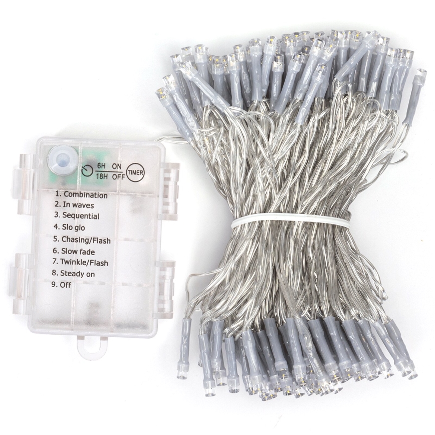 Aigostar - LED Outdoor Christmas String Lights, 150 LEDs, 8 Functions, 3xAA, 15.3 m, IP44, Warm White