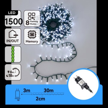 Aigostar - LED Outdoor Christmas String Lights 1500xLED/8 functions 33m IP44 cool white