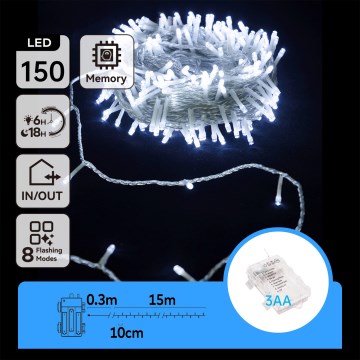Aigostar - LED Outdoor Christmas String Lights 150xLED/8 functions 15.3m IP44 cool white