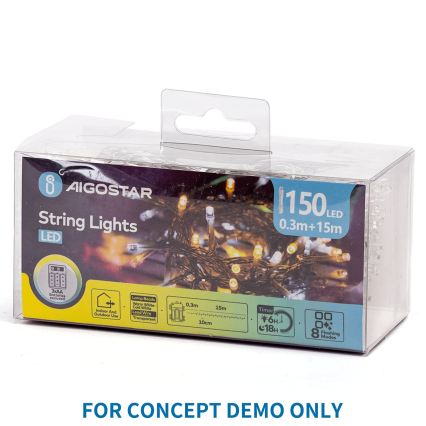 Aigostar - LED Outdoor Christmas String Lights 150xLED/8 functions 3xAA 5.3m IP44 blue