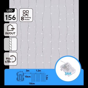 Aigostar - LED Outdoor Christmas String Lights, 156 LEDs / 8 functions, 3xAA, 4.2 x 1.2 m, IP44, Cool White