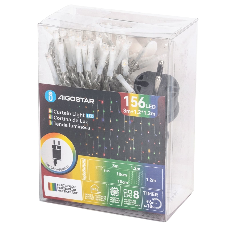 Aigostar - LED Outdoor Christmas String Lights 156xLED/8 functions 4,2x1,2m IP44 multicolor