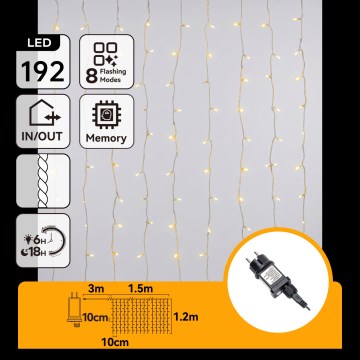 Aigostar - LED Outdoor Christmas String Lights, 192 LEDs / 8 functions, 4.5 x 1.2 m, IP44, warm white