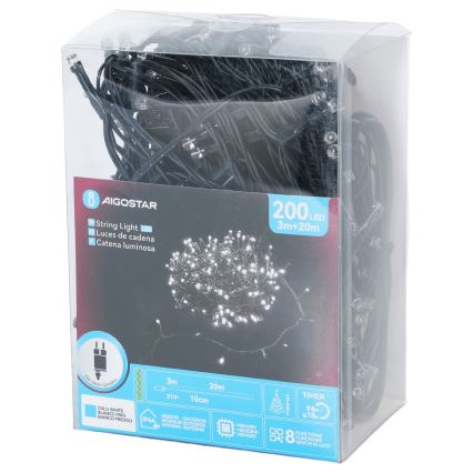 Aigostar - LED Outdoor Christmas String Lights, 200 LEDs / 8 Lighting Modes, 20 m, IP44, Cool White