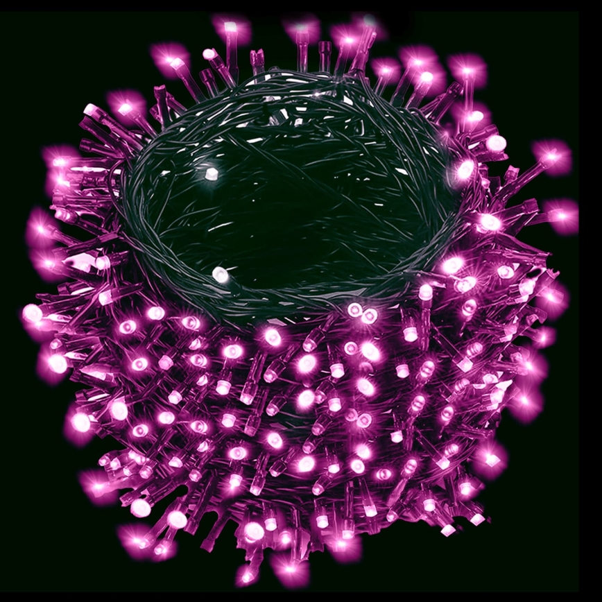 Aigostar - LED Outdoor Christmas String Lights 200 LEDs/8 Functions 3xAA 10.3 m IP44 Pink