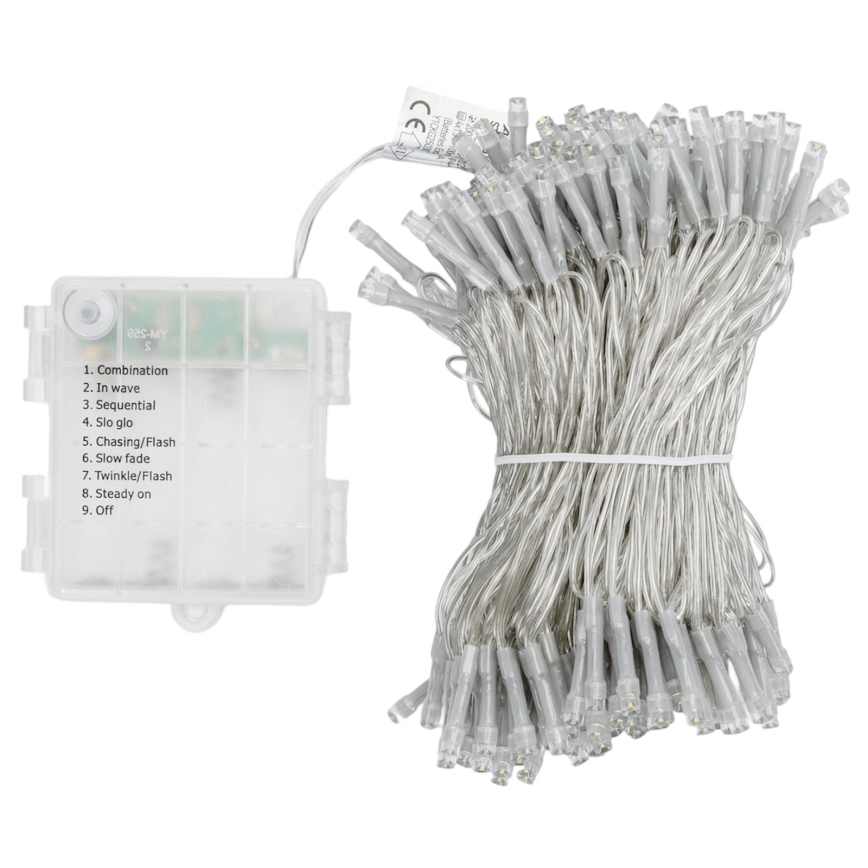 Aigostar - LED Outdoor Christmas string lights 200xLED/8 functions 4xAA 20m IP44 cool white