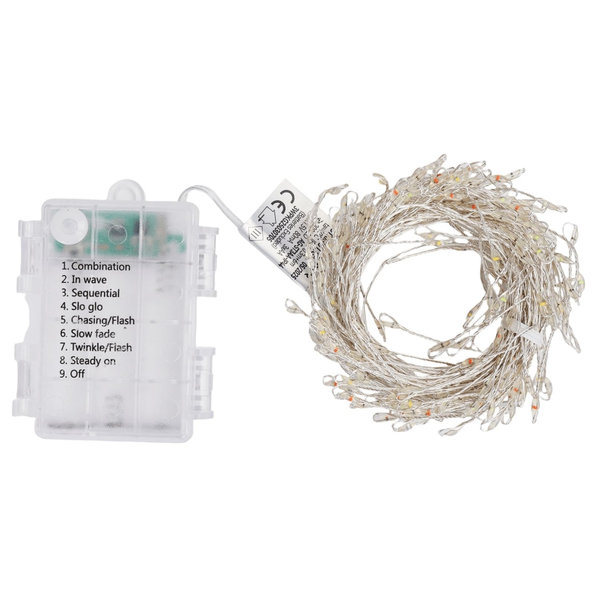 Aigostar - LED Outdoor Christmas String Lights 200 LEDs / 8 modes, 3xAA, 6.3 m, IP44, multicolor