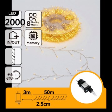 Aigostar - LED Outdoor Christmas string lights 2000xLED/8 functions 53m IP44 warm white