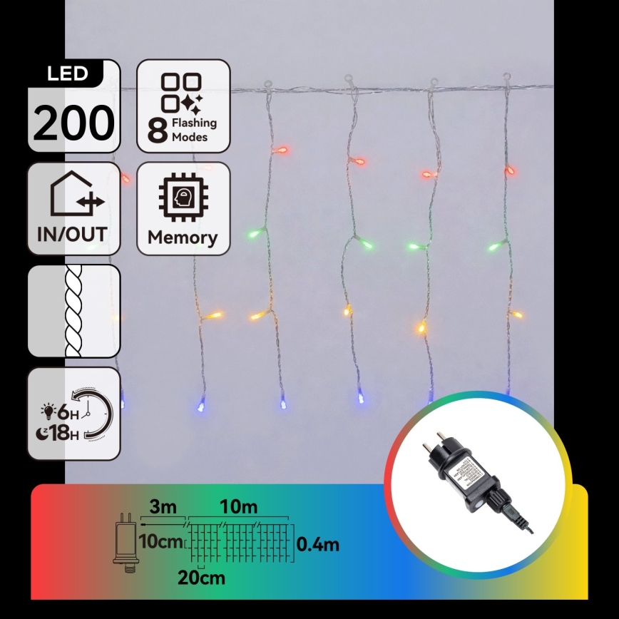 Aigostar - LED Outdoor Christmas String Lights 200xLED/8 functions 13x0,4m IP44 multicolor