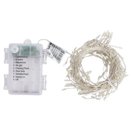 Aigostar - LED Outdoor Christmas string lights 200xLED/8 functions 3xAA 6,3m IP44 cool white