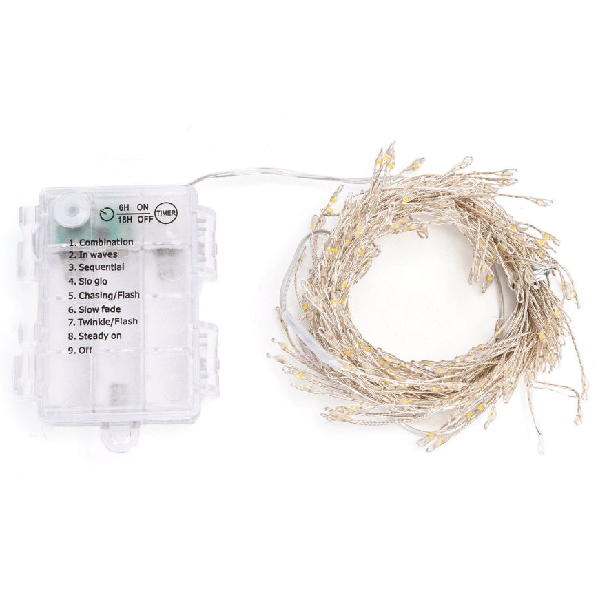 Aigostar - LED Outdoor Christmas String Lights 200xLED/8 modes 3xAA 6.3m IP44 warm white