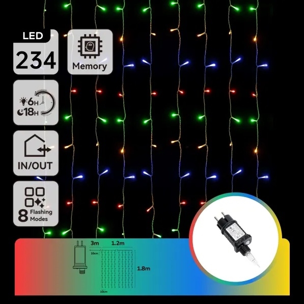 Aigostar - LED Outdoor Christmas String Lights 234 LEDs/ 1.2 x 1.8 m IP44 Multicolor