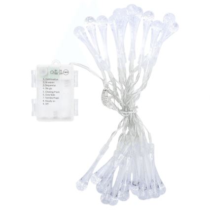 Aigostar - LED Outdoor String Lights 25 LEDs / 8 lighting modes 3xAA 2.5 m IP44 warm white drop-shaped
