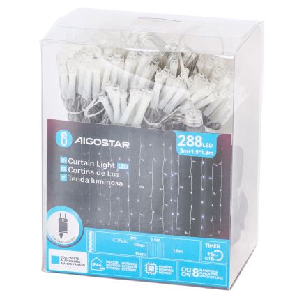 Aigostar - LED Outdoor Christmas Light String 288 LEDs / 8 functions 1.5 x 1.8 m IP44 Cool White