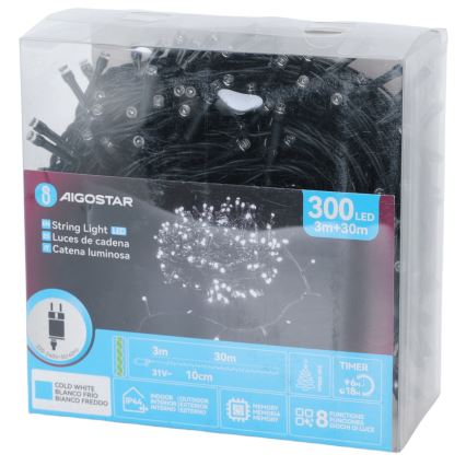 Aigostar - LED Outdoor Christmas String Lights, 300 LEDs / 8 Modes, 30 m, IP44, Cool White