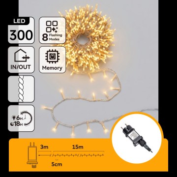 Aigostar - LED Outdoor Christmas String Lights 300 LEDs / 8 functions, 18 m, IP44, warm white
