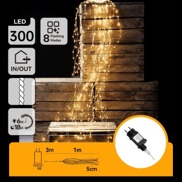 Aigostar - LED Outdoor Christmas String Lights, 300 LEDs / 8 Functions, 4m, IP44, Warm White