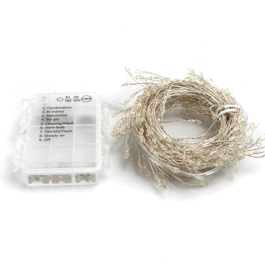 Aigostar - LED Outdoor Christmas String Lights 300 LEDs / 8 modes 3xAA 9.3 m IP44 multicolor