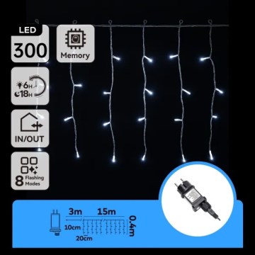Aigostar - LED Outdoor Christmas String Lights 300xLED/6W/230V/8 functions 15x0,4m IP44 cool white