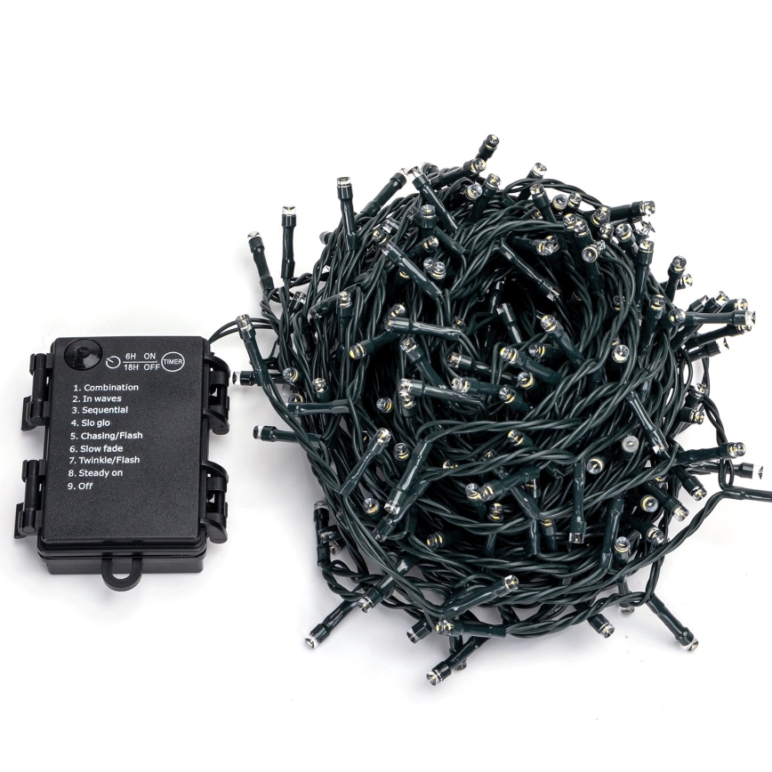 Aigostar-LED Outdoor Christmas string lights 300xLED/8 functions 3xAA 15,3m IP44 warm white
