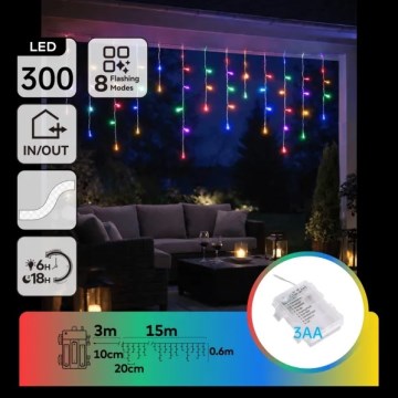 Aigostar - LED Outdoor Christmas string lights 300xLED/8 lighting modes 3xAA 18x0,6 m IP44 multicolor