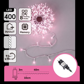 Aigostar - LED Outdoor Christmas String Lights 400 LEDs / 8 modes, 43m, IP44, pink