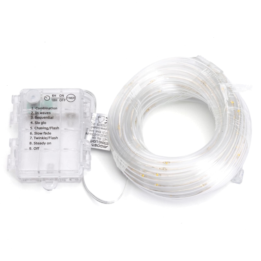 Aigostar - LED Outdoor Christmas String Lights 50 LEDs, 8 functions, 3xAA, 5.3 m, IP44, warm white