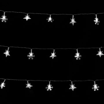 Aigostar - LED Outdoor Christmas String Lights 50 LEDs / 8 functions, 3xAA, 5 m, IP44, Cool White, Star-shaped