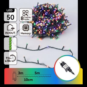 Aigostar - LED Outdoor Christmas String Lights 50 LEDs/8 modes 8 m IP44 multicolor